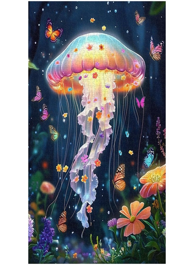 PICKFORU Jellyfish Puzzles for Adults 1000 Pieces, Impossible Difficult Flowers Garden Jigsaw Puzzle, Dreamlike Animal Puzzle as Wall Art Decor - Image 2