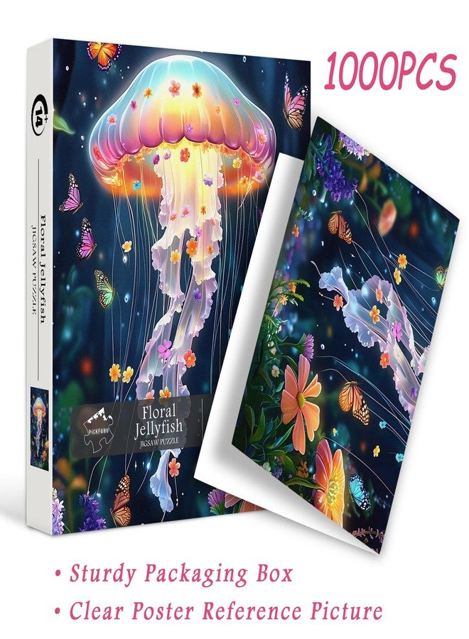 PICKFORU Jellyfish Puzzles for Adults 1000 Pieces, Impossible Difficult Flowers Garden Jigsaw Puzzle, Dreamlike Animal Puzzle as Wall Art Decor - Image 3