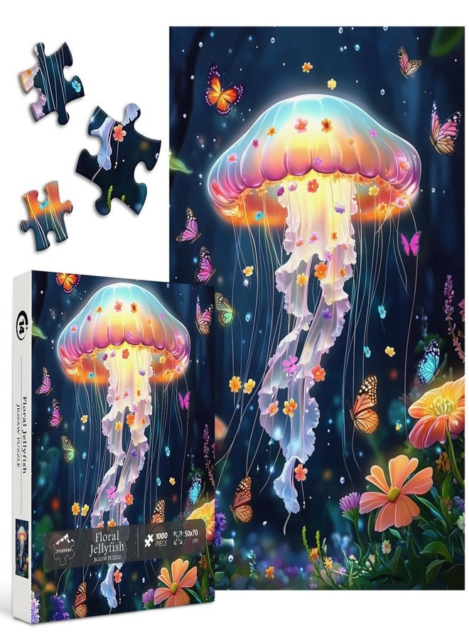 PICKFORU Jellyfish Puzzles for Adults 1000 Pieces, Impossible Difficult Flowers Garden Jigsaw Puzzle, Dreamlike Animal Puzzle as Wall Art Decor - Image 1