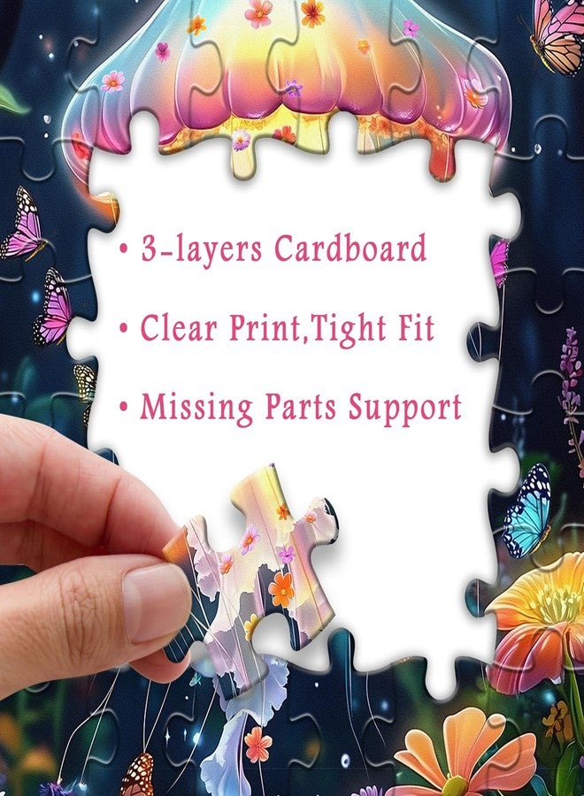 PICKFORU Jellyfish Puzzles for Adults 1000 Pieces, Impossible Difficult Flowers Garden Jigsaw Puzzle, Dreamlike Animal Puzzle as Wall Art Decor - Image 5