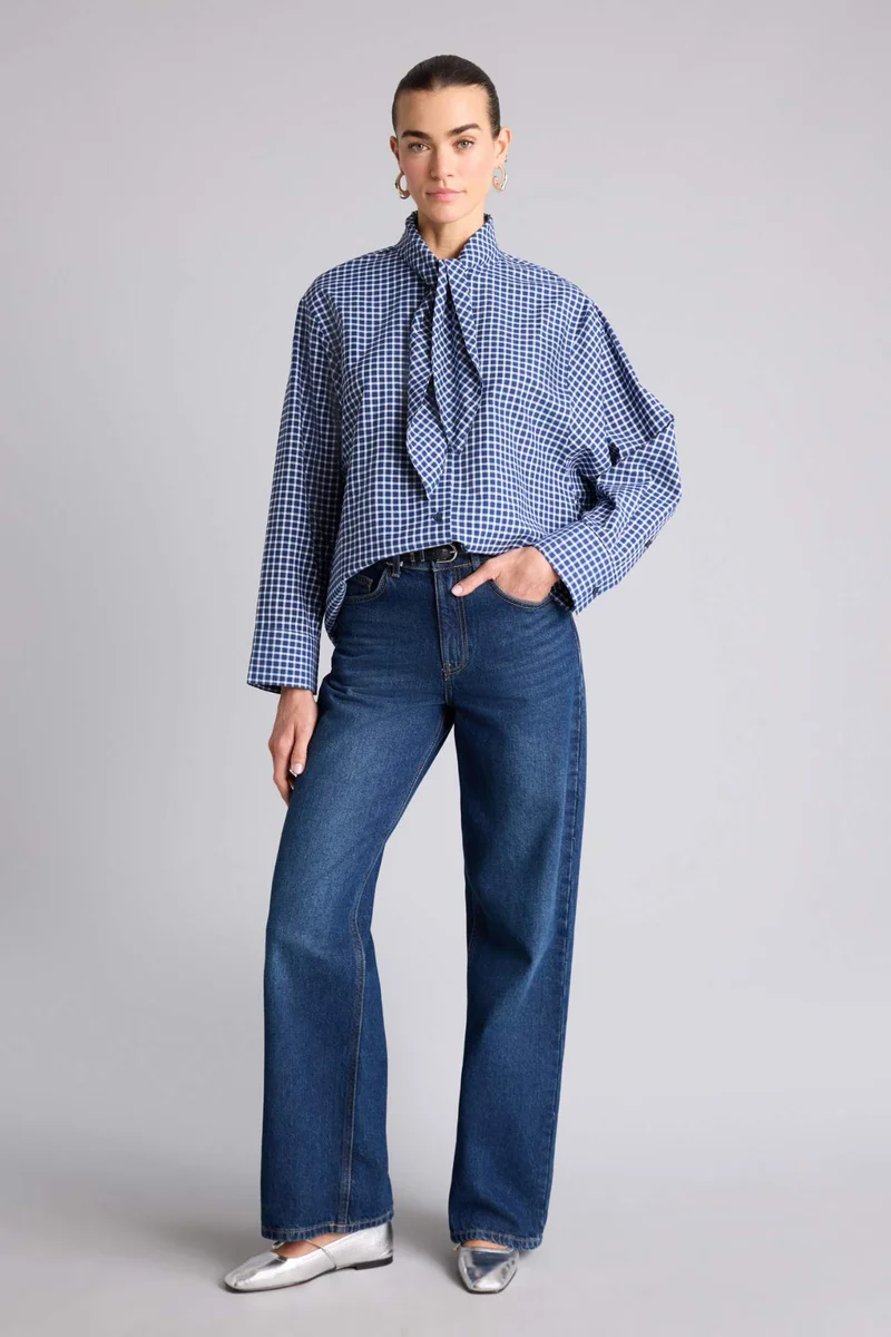 ديفاكتو Oversize Fit Plaid Poplin Shirt