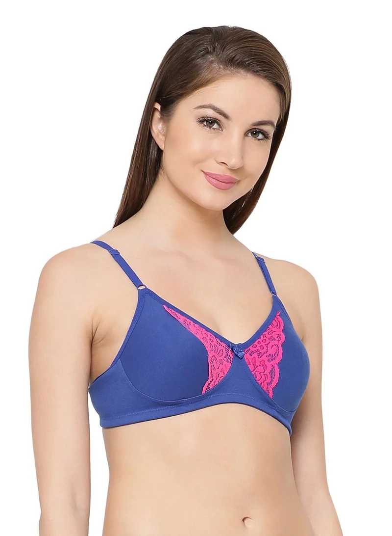 كلوفيا Clovia Non-Padded Non-Wired Full Cup Bra In Blue - Cotton Rich