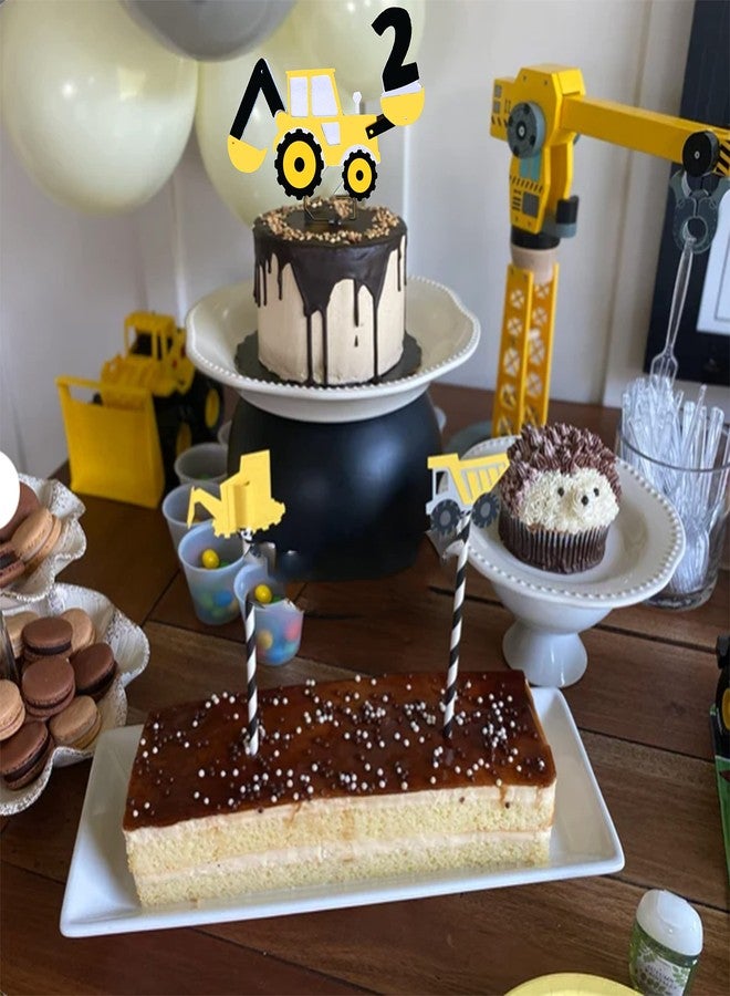 BEOXAGAR Im And Bigging It Construction Cake Topper 2, Construction Birthday Party Supplies, Boys Birthday Party,Construction Cake Topper 2nd Birthday,construction birthday party supplies 2 years old. - Image 3