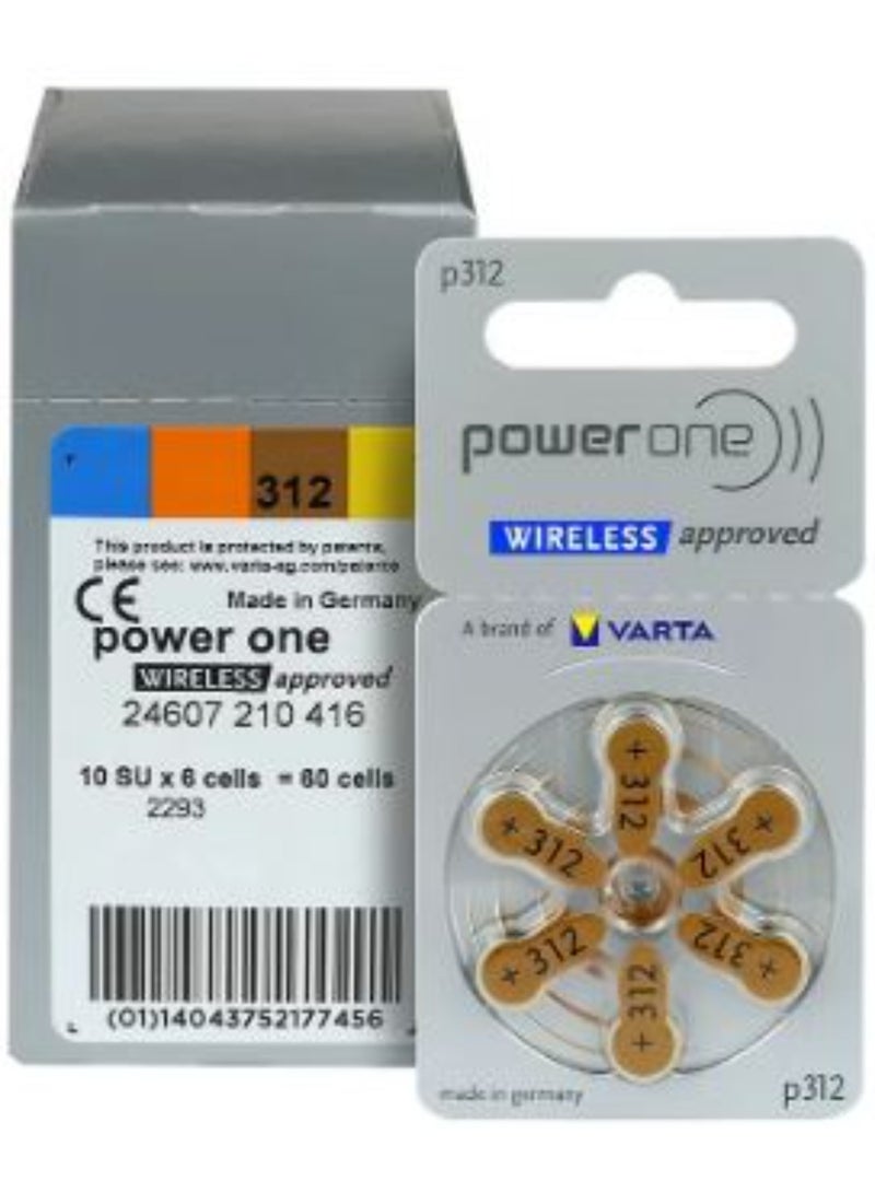 Powerone (Size 312) Hearing Aid 1.45V Batteries - 60 Pieces