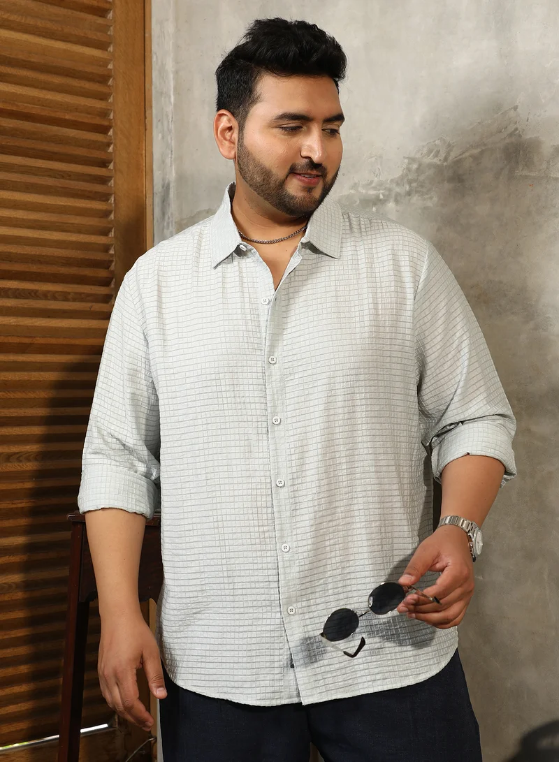 انستافاب بلس قميص رجالي أخضر نعناعي فاتح بنقوش روكيه للملابس الكاجوال بياقة سبيد وأكمام طويلة بأزرار مقاس كبير بتصميم مريح للاستخدام اليومي