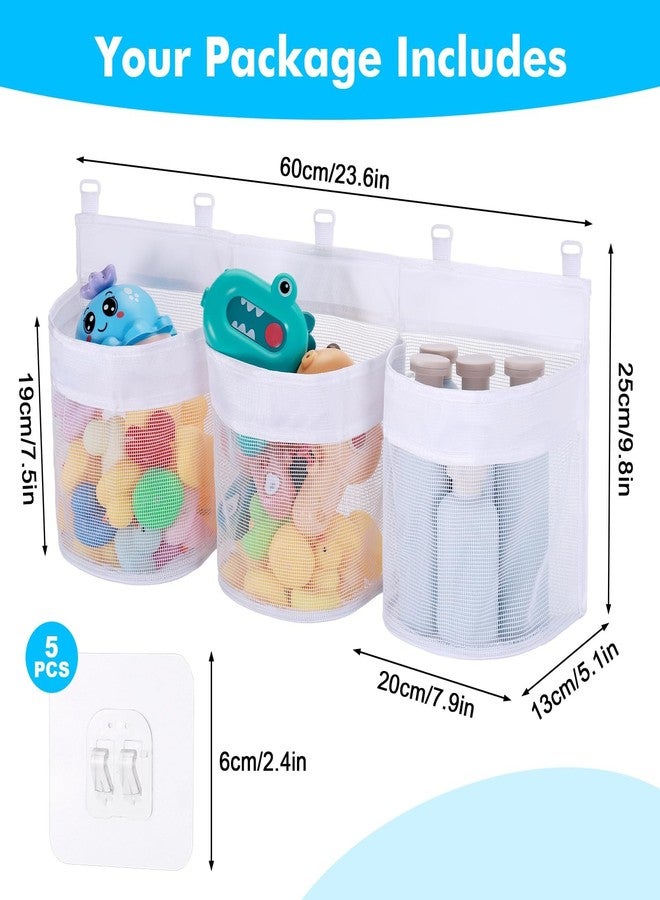Huiguli Bath Toy Storage Organizer, 3 Compartment Bath Toy Holder for Tubs, Large Capacity & Quick-Drying Mesh - 5 Strong Adhesive Hooks for Easy Access - Image 2