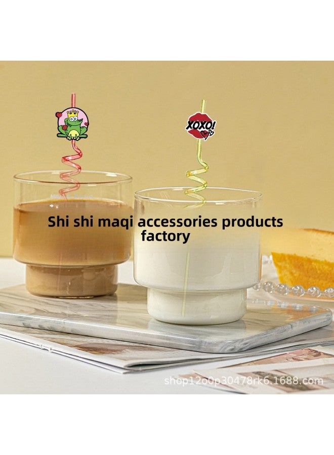 Valentine's Day Straw PET Spiral Straw Cartoon Cute Straw Sticker Patch Food Grade Color Elbow Decoration-Color:XXG199-03-Specifications:Straw + Shoe Flower - Image 5