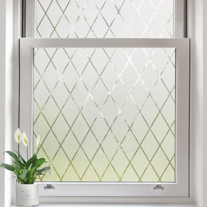WINDOW PRIVACY FILM FROSTED GLASS STATIC CLING LATTICE DECORATIVE FOR BATHROOM UV BLOCKING WINDOW FROSTING FILM FOR HOME FRONT DOOR 175 X 787 IN
