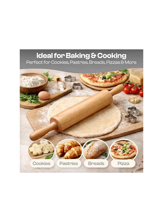 S-TOP 17.6 inch Wooden Rolling Pin for Baking - Long Dough Roller for All Baking Needs - Image 2