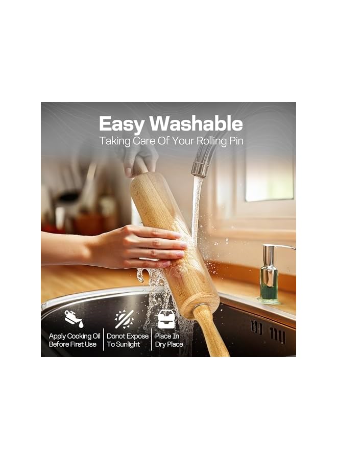 S-TOP 17.6 inch Wooden Rolling Pin for Baking - Long Dough Roller for All Baking Needs - Image 3