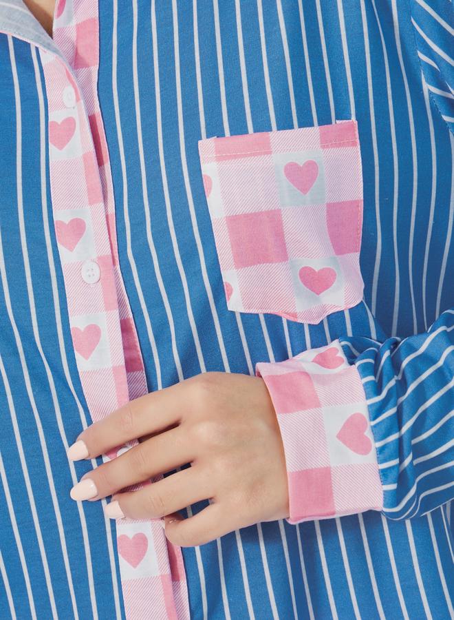 Styli Striped Contrast Print Shirt & Pants Pyjama Set - Image 3