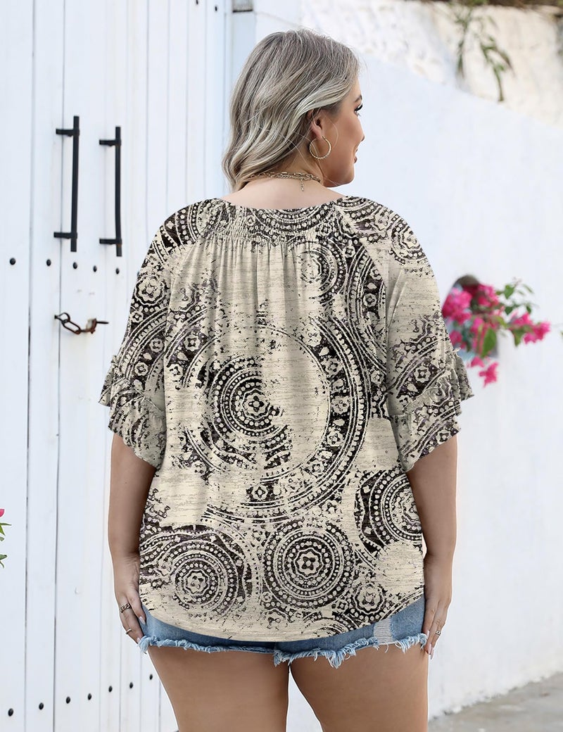 Micoson Tops for Women Trendy 2025 Womens 3/4 Sleeve Shirts Ruffle Bell Pleated Dressy Casual Top - Image 2