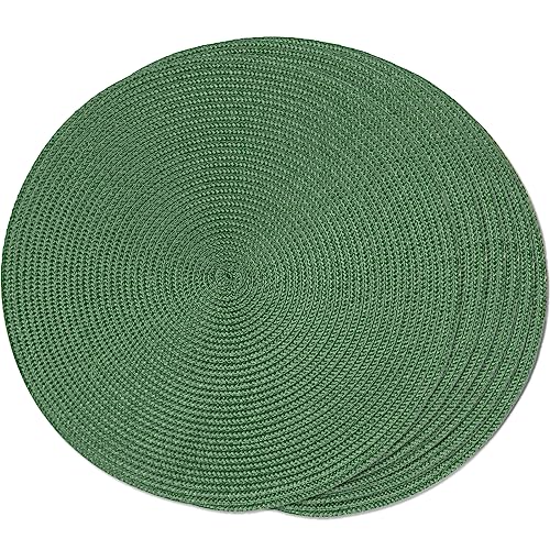 FunWheat Round Braided Placemats Set of 6 Table Mats for Dining Tables Woven Washable NonSlip Place mats 15 inch Olive 6pcs