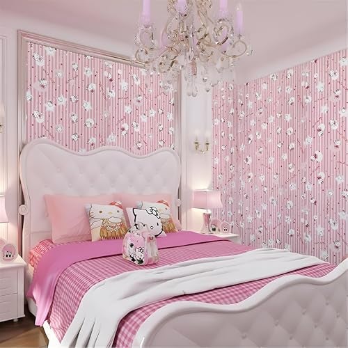 FOKRIM Peppy Pink Wallpaper for Walls Sticker 45x300cm 14-sqft - Peel and Stick Removable Self Adhesive Waterproof Wall Paper for Home Kids Room Play Room - Image 2