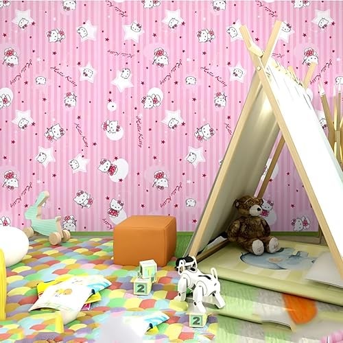 FOKRIM Peppy Pink Wallpaper for Walls Sticker 45x300cm 14-sqft - Peel and Stick Removable Self Adhesive Waterproof Wall Paper for Home Kids Room Play Room - Image 4