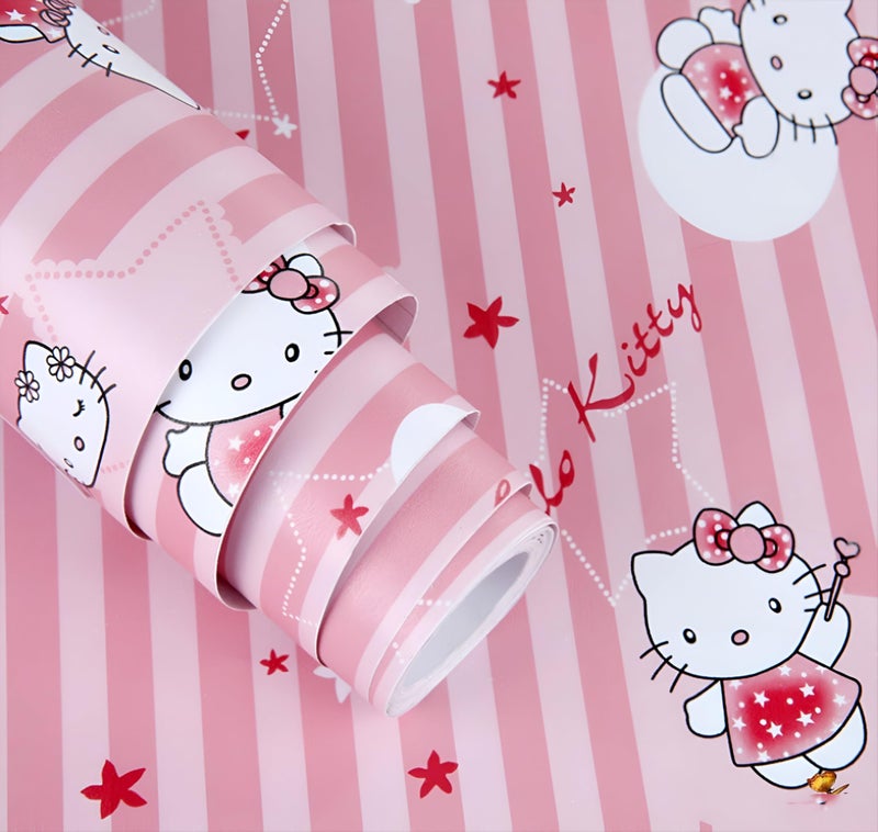 FOKRIM Peppy Pink Wallpaper for Walls Sticker 45x300cm 14-sqft - Peel and Stick Removable Self Adhesive Waterproof Wall Paper for Home Kids Room Play Room - Image 1