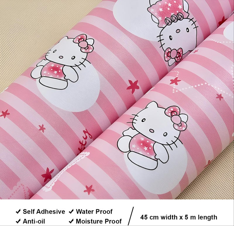 FOKRIM Peppy Pink Wallpaper for Walls Sticker 45x300cm 14-sqft - Peel and Stick Removable Self Adhesive Waterproof Wall Paper for Home Kids Room Play Room - Image 3