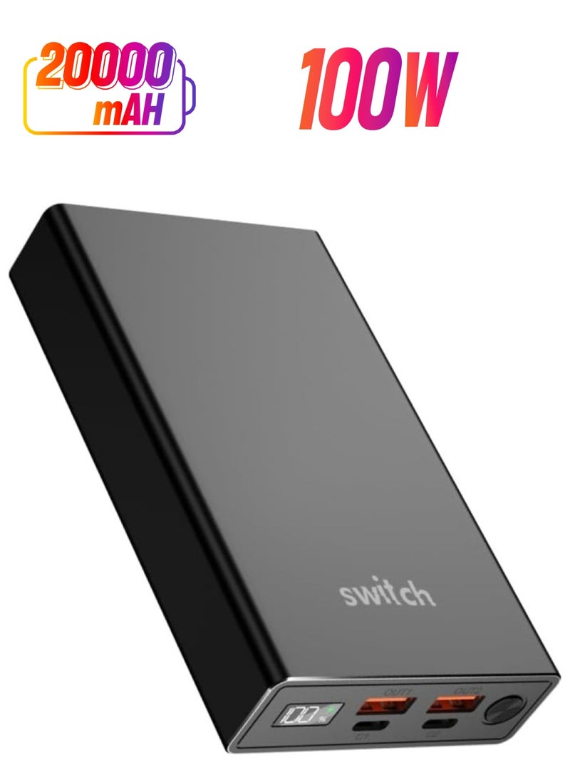 SWITCH 20K Power Bank, PB-S300, 20,000mAh Portable Charger, 100W, LED Battery Indicator and 4 Ports, Fast Charging for Laptops, Phones, and More - Image 1