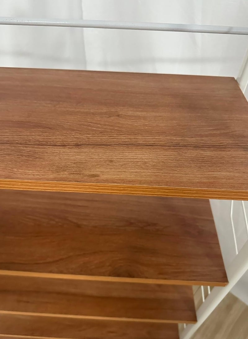 ديكور هيلز رف تخزين ديكور هيلز بخمس طبقات - إطار معدني أبيض مع أرفف خشبية بنية (145 × 30 × 60 سم) - منظم قائم بذاته للمطبخ والحمام وغرفة المعيشة - حل تخزين منزلي موفر للمساحة - Image 3