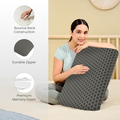 CareFoam Orthopedic Memory Foam Pillow for Comfortable Sleep, Neck & Shoulder Pain Relief with Removable Zipper Black Jacquard Cover 24 x 16 x 4 Inch Pack of 2 - Image 5