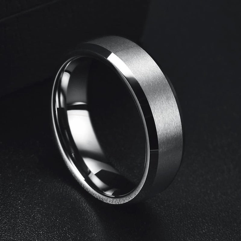 King Will 6mm Men's Silver Wedding Ring - Brushed Matte Surface, Beveled Polished Edge, Comfort Fit Size11 - Image 3