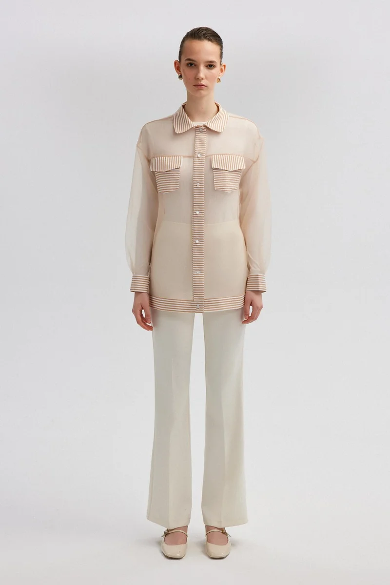 توتشي Poplin Garnished Organza Shirt
