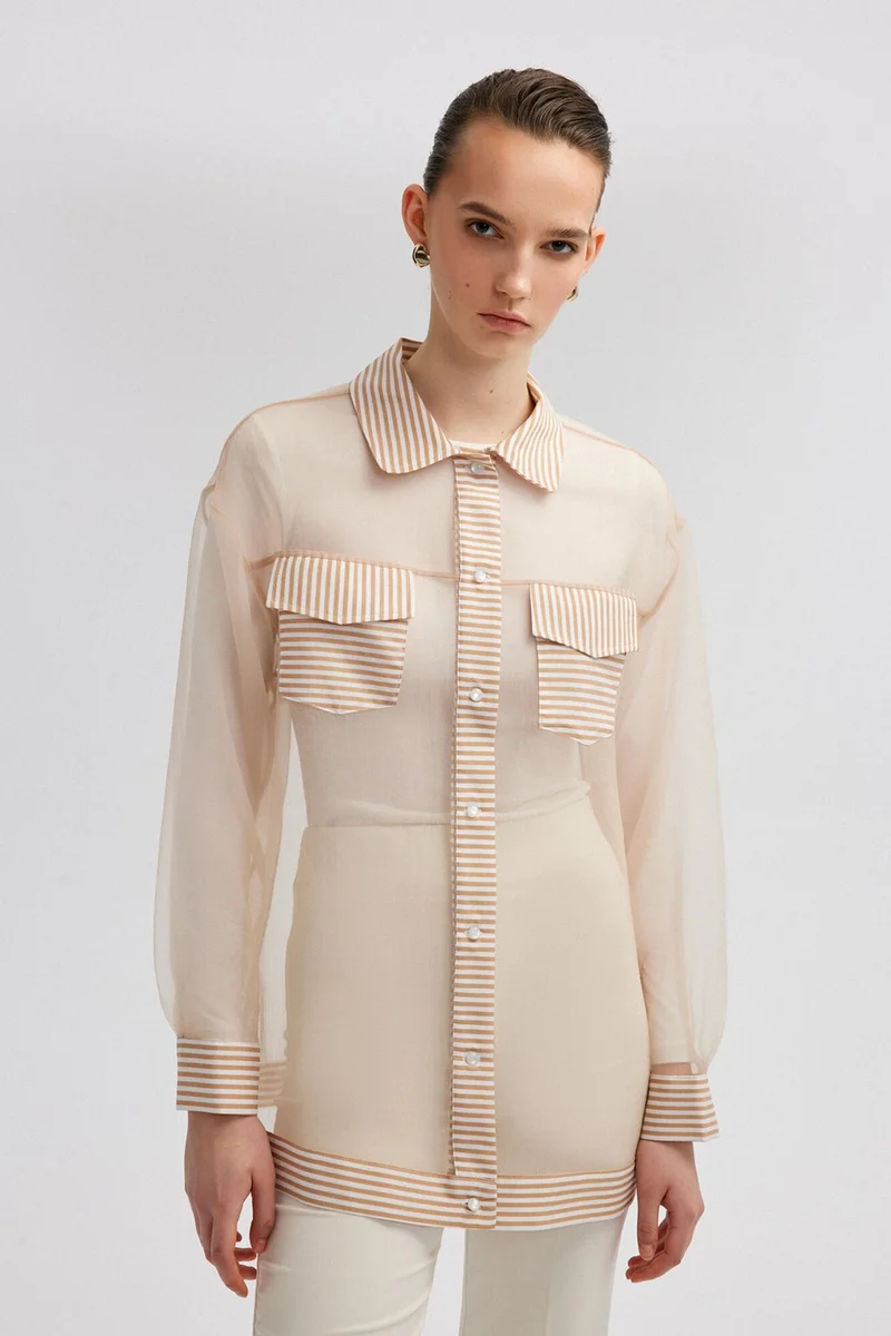 توتشي Poplin Garnished Organza Shirt