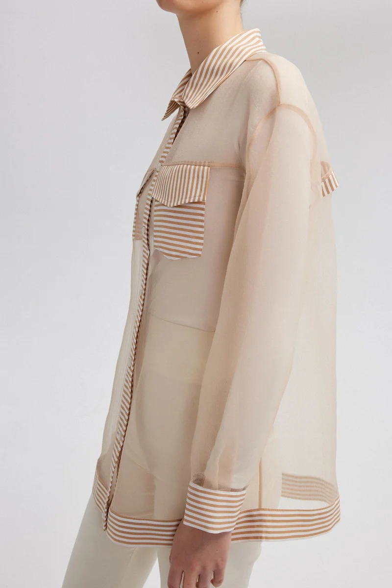 توتشي Poplin Garnished Organza Shirt