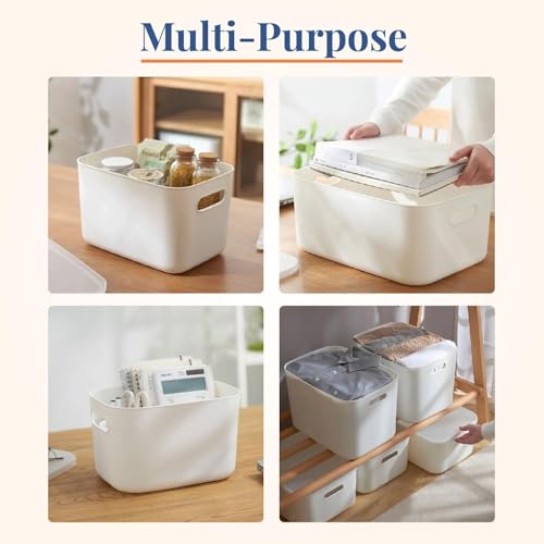HomeStrap Set of 1 | Plastic Storage Bins with Lid, White Stackable Storage Basket Organizer Box, Sturdy Containers Bins for Shelves, Cabinet, Desk, Pantry, Bedroom, Bathroom, Book, Toys (Small) - Image 3