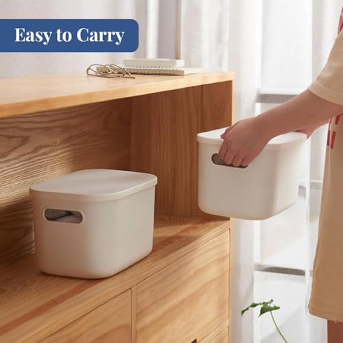HomeStrap Set of 1 | Plastic Storage Bins with Lid, White Stackable Storage Basket Organizer Box, Sturdy Containers Bins for Shelves, Cabinet, Desk, Pantry, Bedroom, Bathroom, Book, Toys (Small) - Image 5