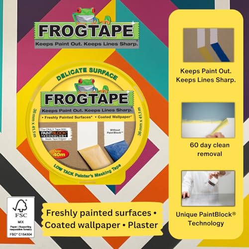 FrogTape Frog Tape Yellow Delicate Surface Painters Masking Tape 36mm x 41.1m. Indoor painting and decorating for sharp lines and no paint bleed - Image 2