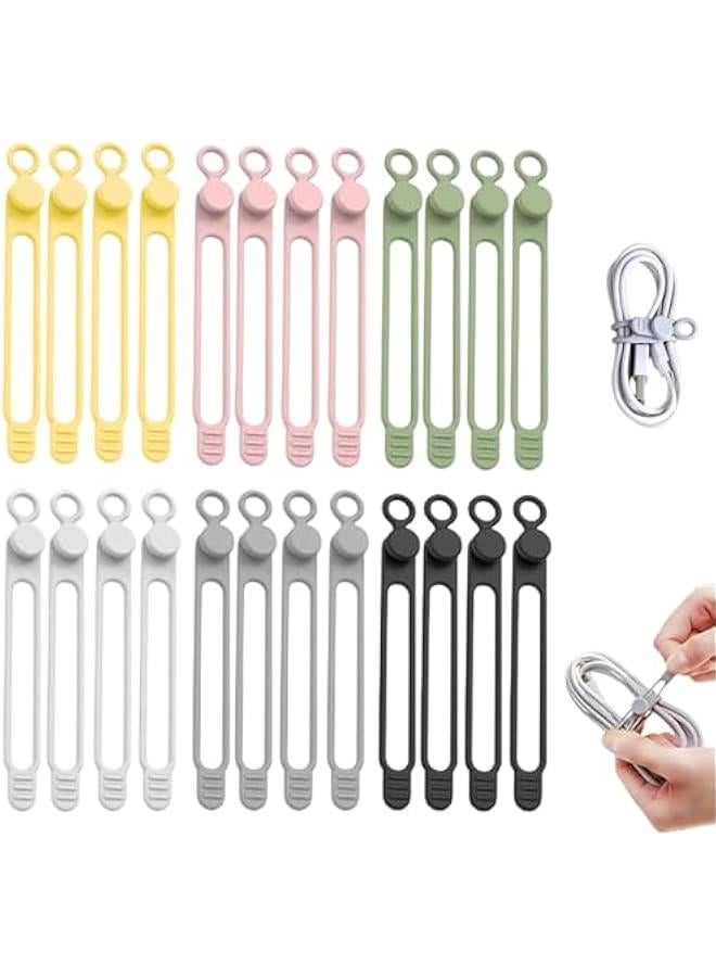 Arabest Data Cable Organizer, 2025 New Elastic Silicone Cable Straps Cord Organizer, Reusable Cable Ties Wire Organizer for Bundling and Fastening Earphone, Phone Charger (24 Pcs) - Image 1