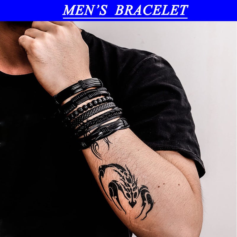 MILAKOO 6 Pcs Black Braided Leather Bracelets for Men Women Cuff Wrap Wristbands - Image 4