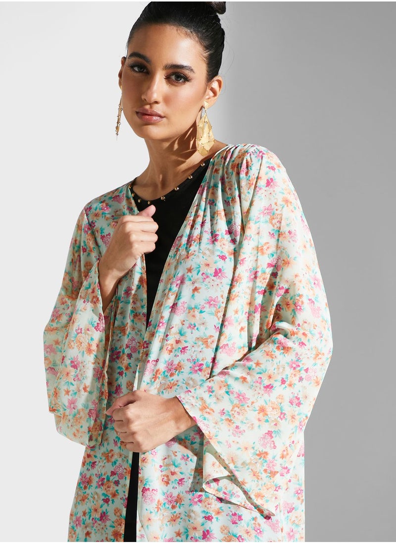 Golden Apple - Floral Printed Longline Kimono - Image 1