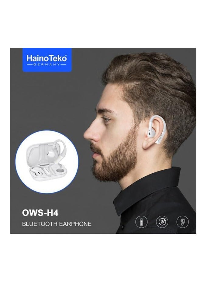 Haino Teko HainoTeko OWS-H4 OpenFit Bluetooth Earphone With HD sound performance Touch Controls and Noise Cancellation White - Image 3