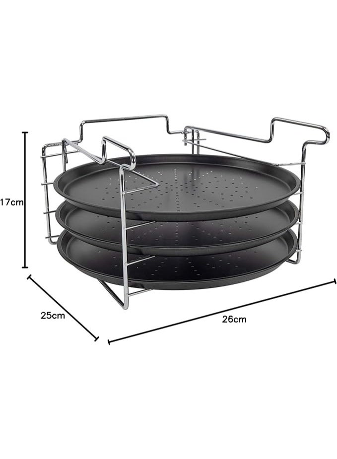 طقم خبز بيتزا بثلاث صواني - مزودة بفتحات - قالب بيتزا دائري - Image 4