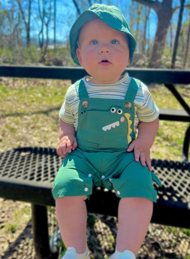 Volunboy Summer Baby Boy Clothes Infant Short Overalls T-shirt Hat 3Pcs Outfits Beach Navy Bodysuit Romper Suspender Pants Set (Deepgreendinosaur, 9-12 Months) - Image 2