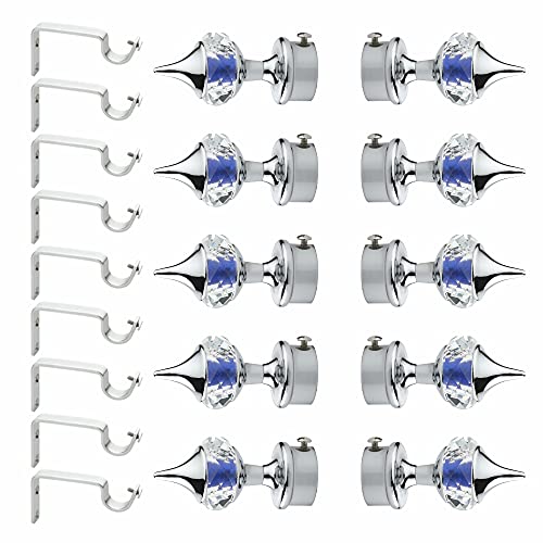 GLOXY ENTERPRISE Aluminium Single Diamond Curtain Brackets – Dark Blue Parda Holders with Support Fittings, 1-Inch Curtain Knobs for Door & Window, Set of 5 Pairs (10 Brackets) - Image 1