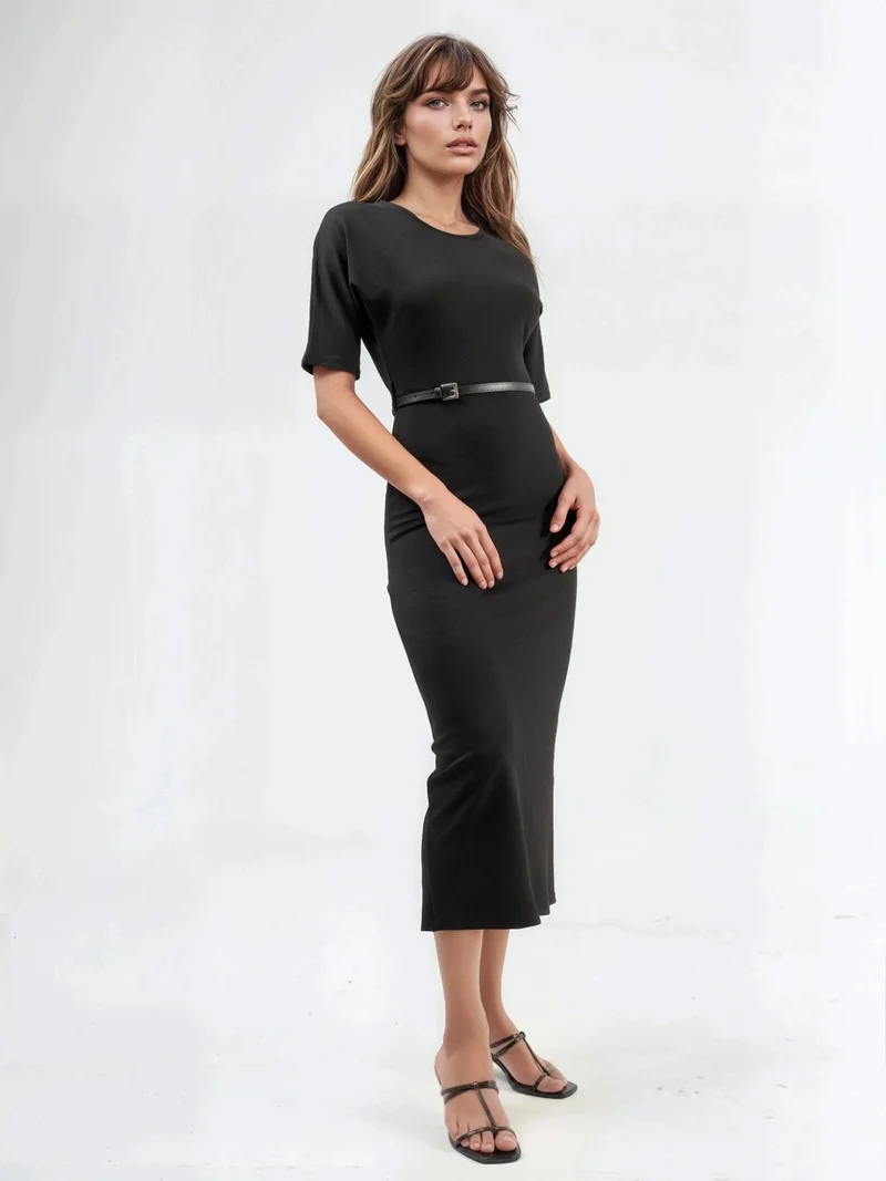 بوسيم BUSEM Belted Short Sleeve Midi Dress