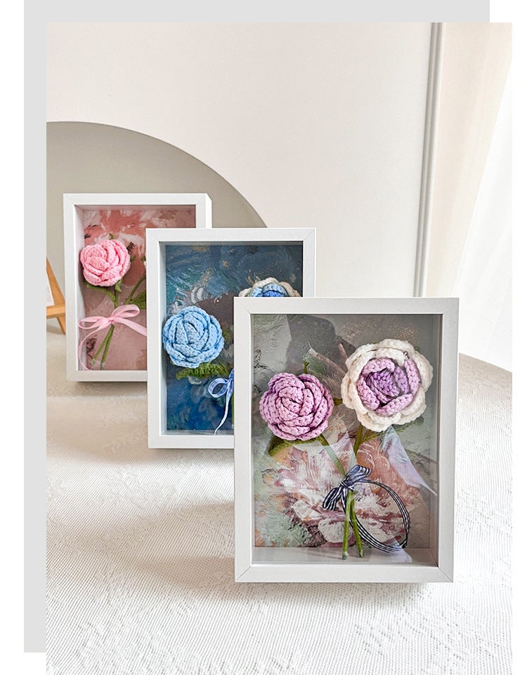 Handmade Knit Flowers Photo Frame | Artificial Hand- Knitted Sunflower Bouquet Wall Decor,Home Offices Decors, Desk Tabletop Ornaments, Gift for Mother’s Day, Anniversary, Wedding - Image 3