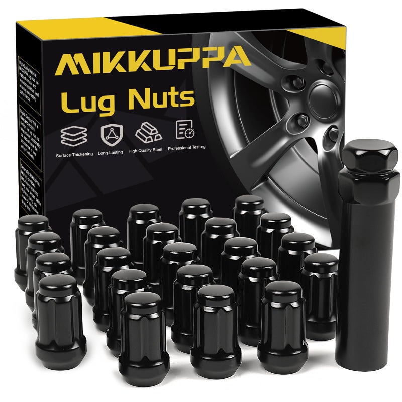 MIKKUPPA 23pcs 1/2"-20 Lug Nuts Replacement for 1987-2018 Jeep Wrangler JK, 2002-2012 Jeep Liberty, 1993-2010 Jeep Grand Cherokee Aftermarket Wheel - Black Closed End Tire Lug Nuts with Socket Key - Image 1