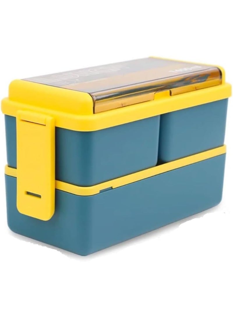 صندوق غداء مانع للتسرب للبالغين والأطفال، حاوية طعام من مواد آمنة غذائيًا مع جزأين وفواصل ومجموعة أدوات مائدة. مثالية لوجبات الغداء والوجبات الخفيفة الصحية من المنزل، ألوان متنوعة، قد يختلف - Image 1