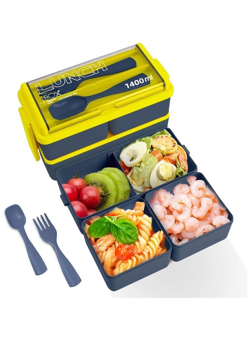 صندوق غداء مانع للتسرب للبالغين والأطفال، حاوية طعام من مواد آمنة غذائيًا مع جزأين وفواصل ومجموعة أدوات مائدة. مثالية لوجبات الغداء والوجبات الخفيفة الصحية من المنزل، ألوان متنوعة، قد يختلف - Image 4