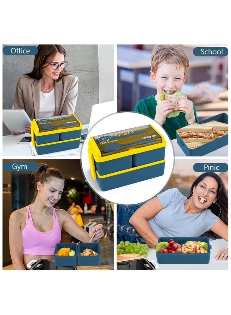 صندوق غداء مانع للتسرب للبالغين والأطفال، حاوية طعام من مواد آمنة غذائيًا مع جزأين وفواصل ومجموعة أدوات مائدة. مثالية لوجبات الغداء والوجبات الخفيفة الصحية من المنزل، ألوان متنوعة، قد يختلف - Image 5