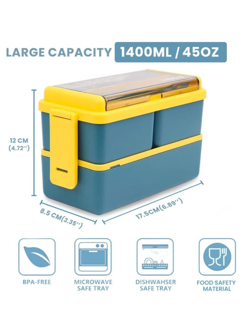 صندوق غداء مانع للتسرب للبالغين والأطفال، حاوية طعام من مواد آمنة غذائيًا مع جزأين وفواصل ومجموعة أدوات مائدة. مثالية لوجبات الغداء والوجبات الخفيفة الصحية من المنزل، ألوان متنوعة، قد يختلف - Image 3