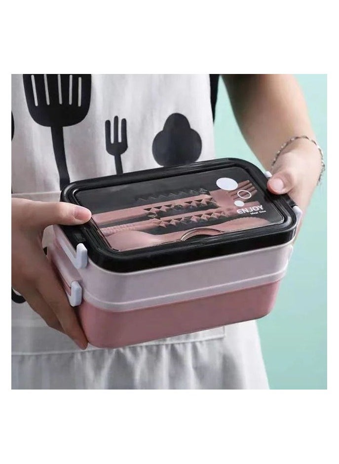 Leakproof Lunch Box for Adults & kids, Food grade safe material food container with 2 Compartments portion & 2 Dividers and cutlery set. Perfect for healthy lunches&snacks from home, Assorted Color, May Vary