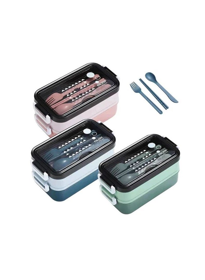 Leakproof Lunch Box for Adults & kids, Food grade safe material food container with 2 Compartments portion & 2 Dividers and cutlery set. Perfect for healthy lunches&snacks from home, Assorted Color, May Vary