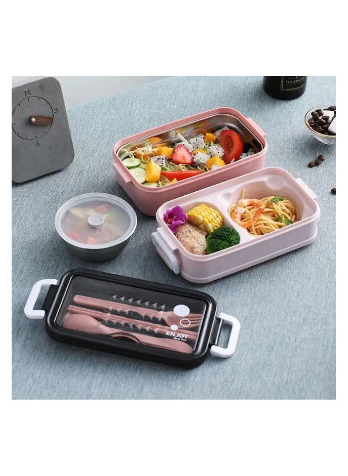 Leakproof Lunch Box for Adults & kids, Food grade safe material food container with 2 Compartments portion & 2 Dividers and cutlery set. Perfect for healthy lunches&snacks from home, Assorted Color, May Vary