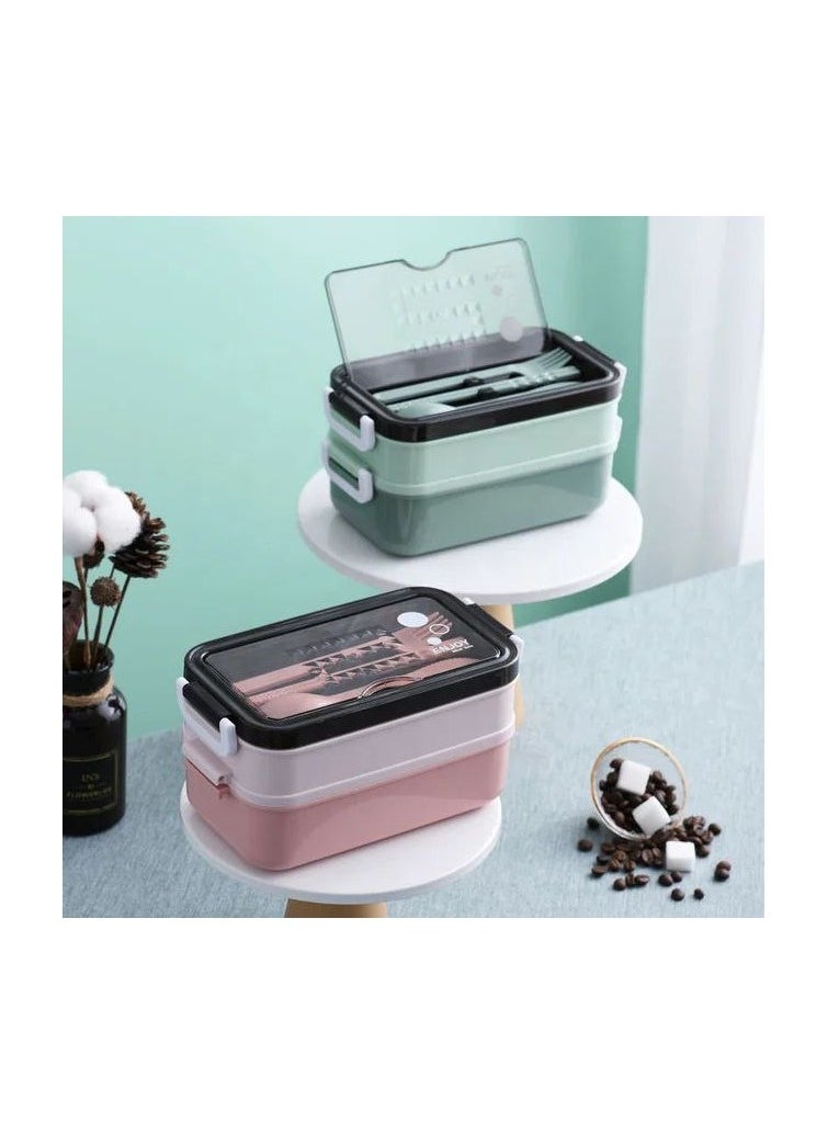 Leakproof Lunch Box for Adults & kids, Food grade safe material food container with 2 Compartments portion & 2 Dividers and cutlery set. Perfect for healthy lunches&snacks from home, Assorted Color, May Vary