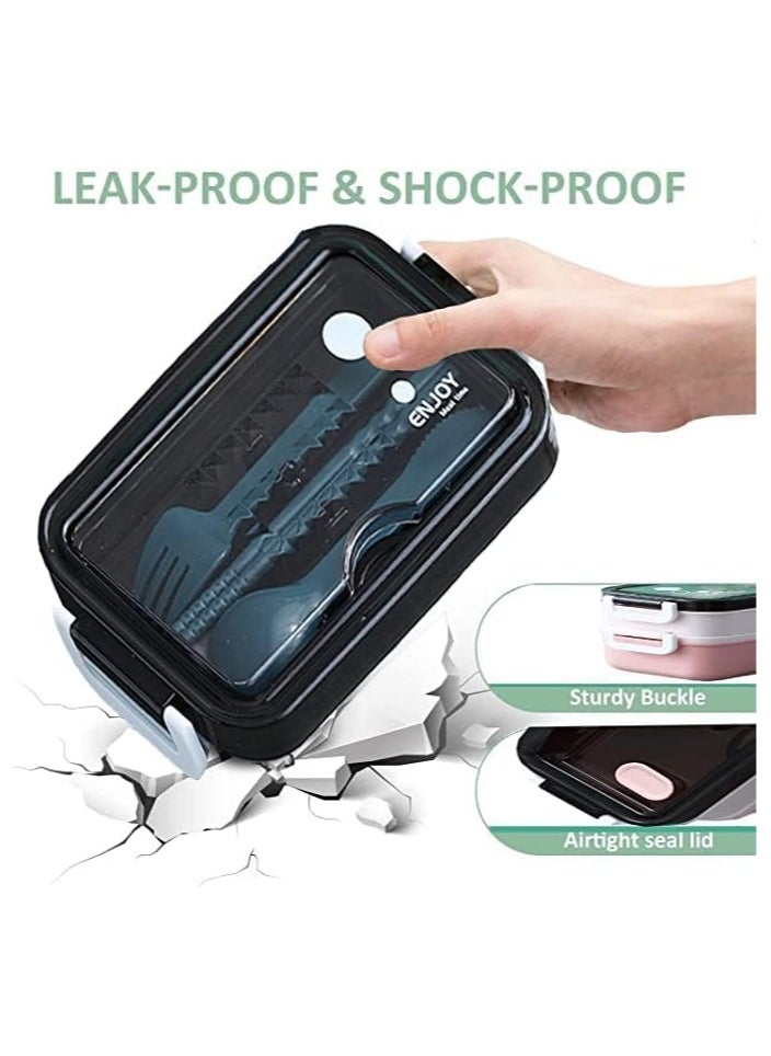 Leakproof Lunch Box for Adults & kids, Food grade safe material food container with 2 Compartments portion & 2 Dividers and cutlery set. Perfect for healthy lunches&snacks from home, Assorted Color, May Vary